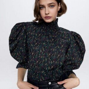 Zara Liberty Print Victorian Puff Sleeve Top XL